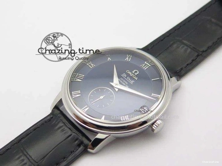 0311 De Ville MK 1:1 Best Edition SS Blue Dial On Black Leather Asian Seagull T1701 (Sec@6) Casual 8242